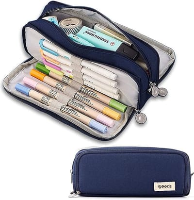 Igoods Etui - Pennenzak- 3 Compartimenten - Schoolspullen - Voor Jongens en Meisjes - Donkerblauw