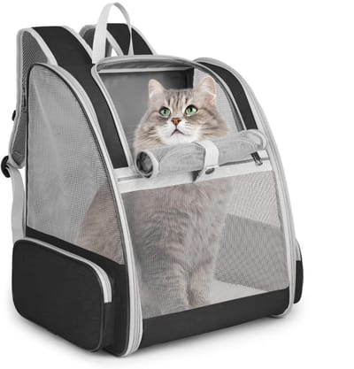 Kattenrugzak - Hondenrugzak - Draagbare rugzak voor huisdieren - Ademend bovenwerk van mesh - Opvouwbaar grote capaciteit - Handdraagbaar - Voor katten en kleine honden - Voor wandelen hiken buitengebruik - Zwart
