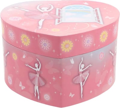 Muziekdoos Hartvormig - Sieradendoosje Muzikaal - Sieraden Opbergen - Met Dansende Ballerina - 14.5 x 13.5 x 8.5 cm - Roze