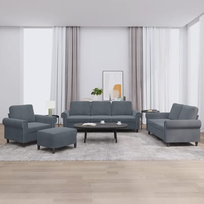 vidaXL - 4-delige - Loungeset - met - kussens - fluweel - donkergrijs