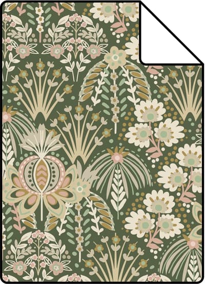 Proefstaal ESTAhome behang vintage bloemen in art nouveau stijl donkergroen - 26.5 x 21 cm - 130972-S