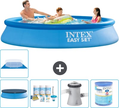 Intex Rond Opblaasbaar Easy Set Zwembad - 305 x 61 cm - Blauw - Inclusief Afdekzeil - Onderhoudspakket - Zwembadfilterpomp - Filter - Grondzeil - 6-delig