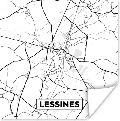 Poster Stadskaart – Zwart Wit - Kaart – Lessines – België – Plattegrond - 100x100 cm XXL
