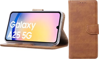 Bixb Hoesje Geschikt voor Samsung Galaxy A25 – portemonnee bookcase met pasjeshouder - Bruin