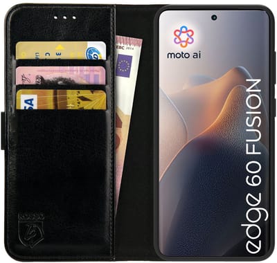 Rosso Element Geschikt voor Motorola Edge 60 Fusion | Wallet Book Case | Portemonnee Hoesje | 3 Pasjes | Magneetsluiting | Stand Functie | Zwart