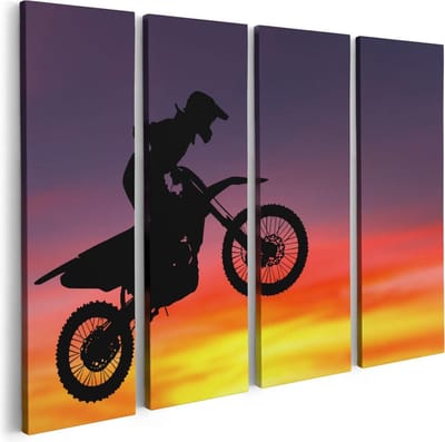 Artaza Canvas Schilderij Vierluik Silhouet Van Een Motorcross In De Lucht  - 80x60 - Foto Op Canvas - Canvas Print
