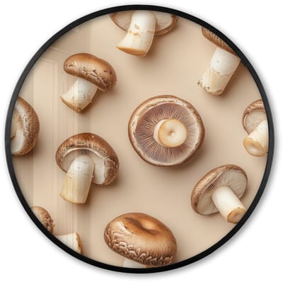 Poster in lijst Rond - Fotolijst 60x60 cm - Posters - Kastanje Champignons - Beige - Ronde posterlijst zwart - Decoratie - Wanddecoratie woonkamer - Muurdecoratie slaapkamer