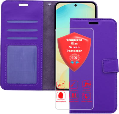 Bookcase Geschikt voor: Samsung Galaxy S25 Paars - Portemonnee hoesje met 1x Glas Screen protector - Book Cover