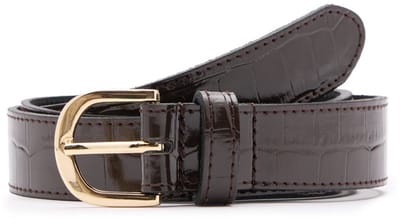 Manfield - Dames - Donkerbruine leren croco riem - Maat 085