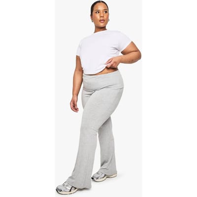 boohoo Dames Plus Soft-Touch Broek met Omslagen en Uitlopende Pijpen | Grey Marl | Maat: 16