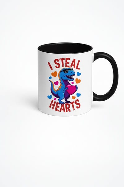 Dinosaurus Mok 'I Steal Hearts' - Grappige T-Rex met Zonnebril & Hart Beker - Cadeau