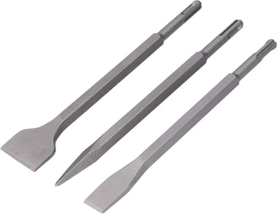 Beitelset 3-delig - Betonbeitels Platte Beitels - Beton Verwijderen - Koolstofstaal Hoge Hardheid - SDS PLUS - Zilver