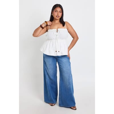 boohoo Dames Plus Cami Top Met Kralensierdetail En Plooien | Ecru | Maat: 44
