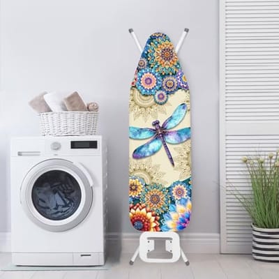 Boheemse Bloemen Libelle Print Strijkplankhoes - Polyester Met Bevestigingsbandjes - Duurzaam en Stijlvol Voor Thuis, Wasserij en Kledingwinkels