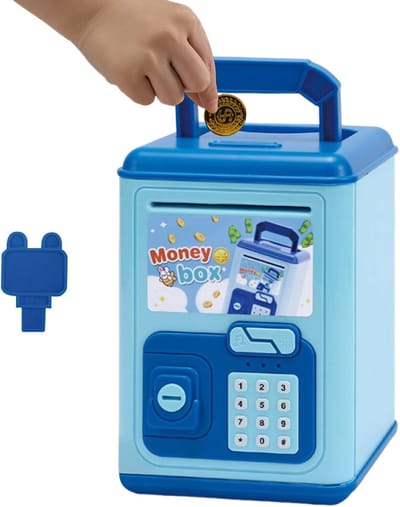 Spaarpot Kinderen - Muziek Spaarpot - Geld Besparen - Automatische Rolfunctie - 13x13x19 cm - Blauw
