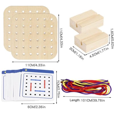 Houten Montessori Leermiddel Geometrie Touw Rijgen Spelletjes Kinderen Vroege Educatie Denktraining Bord Educatief Speelgoed beige