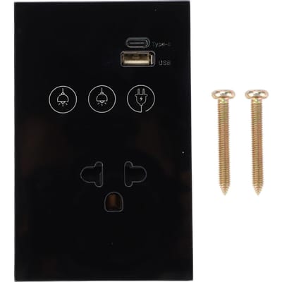 Slim Wandstopcontact 2.4G WiFi Touch Lichtschakelaar Spraak Afstandsbediening Slimme Stekker met USB en Type C zwart