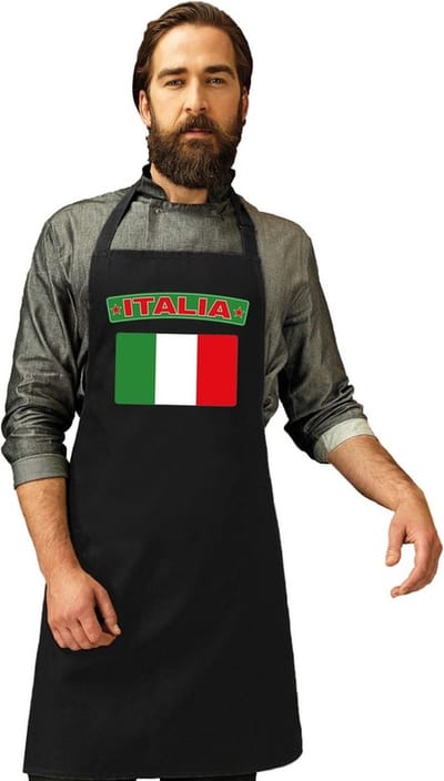 Italie vlag barbecue schort - keukenschort - zwart - volwassenen - Italiaans voedsel - avond - thema