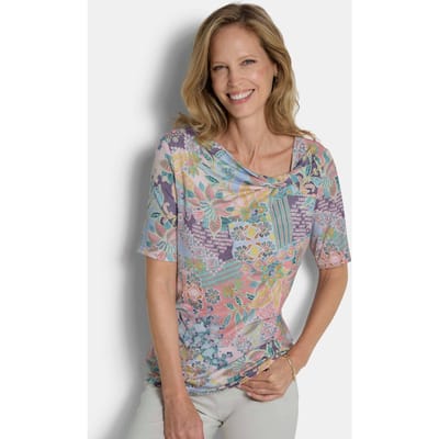 Jersey shirt met knoopdetail - salie / rosé / gedess. - Gr. 19 van Goldner Fashion