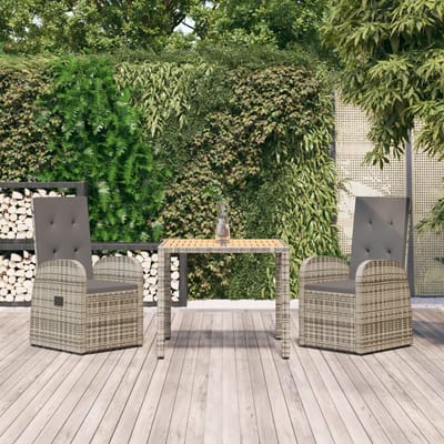 vidaXL - 3-delige - Tuinset - met - kussens - poly - rattan - grijs