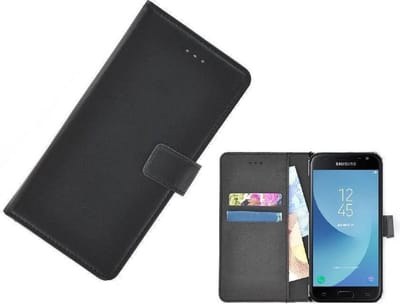 Zwart Effen Wallet Bookcase Hoesje Geschikt voor Samsung Galaxy J3 2017