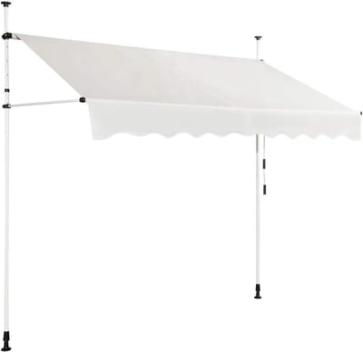 COSTWAY Klemluifel, 200 cm breed, balkonluifel zonder boren, uv-bestendig, in hoogte verstelbaar, waterafstotend, luifel met handslinger, zonneluifel, zonwering voor balkon, beige