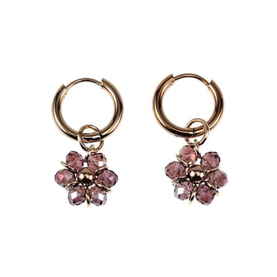 ∅14mm x 2mm Oorringen Dames - Verguld RVS - Paars ab Gefacetteerde Kristallen Bloem Hanger - Bungelende Oorbellen