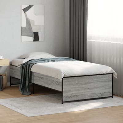 vidaXL - Bedframe - bewerkt - hout - en - metaal - grijs - sonoma - eiken - 100x200 - cm