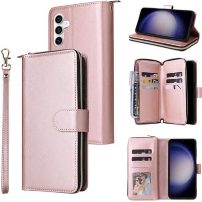 Telestore - Telefoonhoesje geschikt voor Samsung Galaxy S25 FE - Portemonnee met rits - book-case hoesje - ruimte voor 9 pasjes - roze