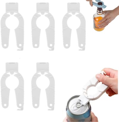 Blikopener - 5 Stuks - Magnetische bevestiging - Multi Grip Opener - Dopopener- Pottenopener - Schroefdopopener - Bierflesopener - Voor kamperen, caravan, jacht, reizen, picknick - Voor volwassenen, tieners, mannen, vrouwen - Wit