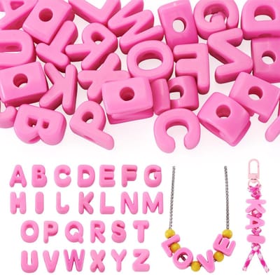 26 stuks roze A-Z letter acryl kralen eerste letter 3D acryl kralen losse ambachtelijke kraal voor doe-het-zelf sieraden armband ketting ambachtelijke projecten sleutelhangers
