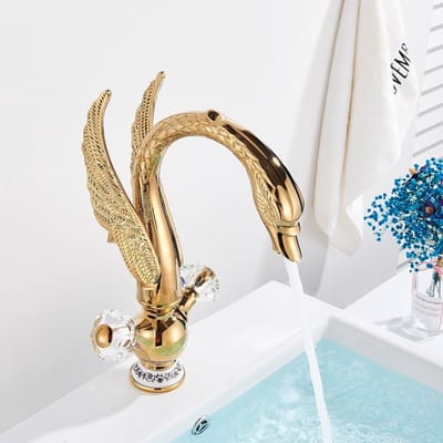 Badkamer Wastafel Kraan Zwaan Vormige Enkele Handvat Een Gat Hoge Toilet Wastafel Tap Mixer Badrandcombinaties Vogelkraan. Gepolijst Goud