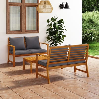 vidaXL - 3-delige - Loungeset - met - kussens - massief - acaciahout