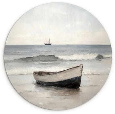 WallCircle® Wandcirkel 120x120 cm - Muurcirkel Roeiboot - Zee - Horizon - Muurdecoratie woonkamer - Wanddecoratie slaapkamer - Kamer decoratie accessoires - Ronde schilderijen XXL