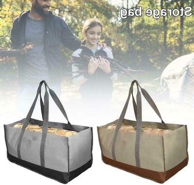 Brandhout Tas - Draagbare Opslag - Haardhout Vervoer - Volledig Afgesloten - 64x33x30cm - Grijs
