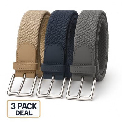 3 pack deal - Elastische riem - gevlochten broekriem - dames en heren riemen - Kleur 1 Beige 2 Blauw 3 Grijs 105 cm