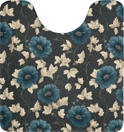 WC mat met uitsparing 55x60 cm - Antislip - Botanisch - Bloemen - Blauw - Toiletmat met uitsnijding - Vloermat - Douchemat - Toilet tapijt - Toiletmatten