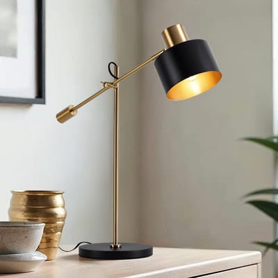 Zwarte kantelbare tafellamp met gouden details - Rhys