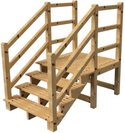 MILANO buitentrap 4 treden H71 cm - bordes L116 x B120 cm - trapleuning links en rechts - bordesleuning links en rechts