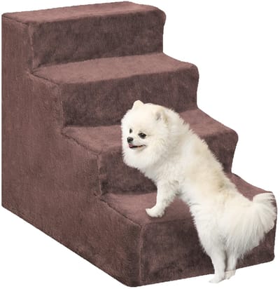 Delightness Hondentrap - Honden - Huisdier - Voor Kleine Honden - 4 Tredes - Afneembare Hoes - Hulpmiddel - 60x35x44cm - Bruin