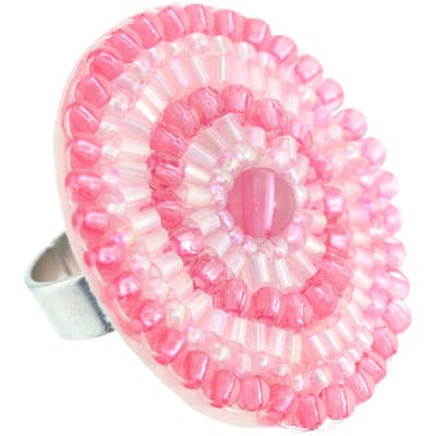 Behave - Ring - Handgemaakte Verstelbare handgemaakte ring met roze kralen – Boho-chic stijl
