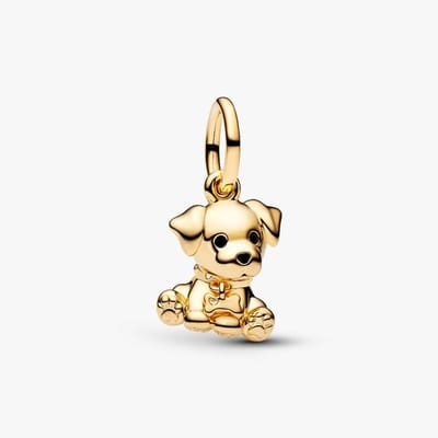 Fler® | Bedel | Past op populaire bedelarmbanden (standaard - 3mm) | Puppy Bedel | Hangbedel Charm | 925 sterling zilver | Zwarte emaille | Valentijnsdag Cadeau | Sinterklaas kado | Kerstcadeau | Verjaardagsgeschenk | Vriendschap
