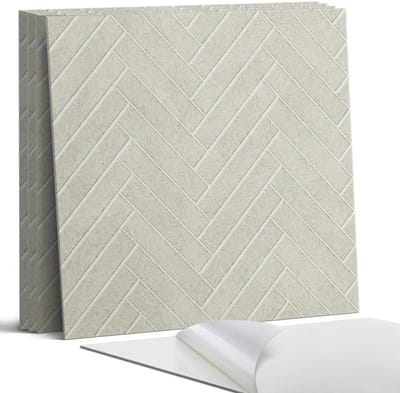 Coloray Wandpanelen Zelfklevend - Visgraatpatroon Zelfklevende Wandpanelen - 50 cm x 50 cm - Romig Wandpaneel PVC - 5 stuks - Texturen Wandpanelen Zelfklevend - Wandpanelen Keuken - Wandpaneel Badkamer