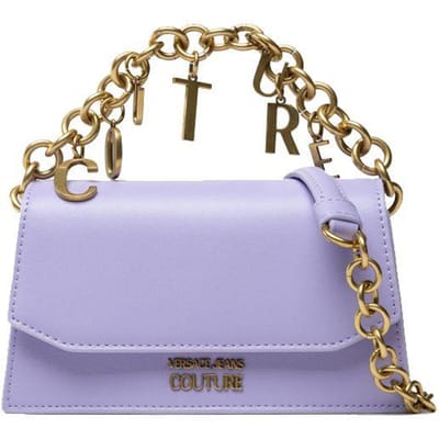 Versace Jeans Couture Letterketting Effen Kleur Elegante Klep Logo Kunstleer Mini Schouder Crossbody Handtas Dames handtassen Paars 71VA4BC2-ZS063-302 Basic Set (Bag+Dust Bag) white