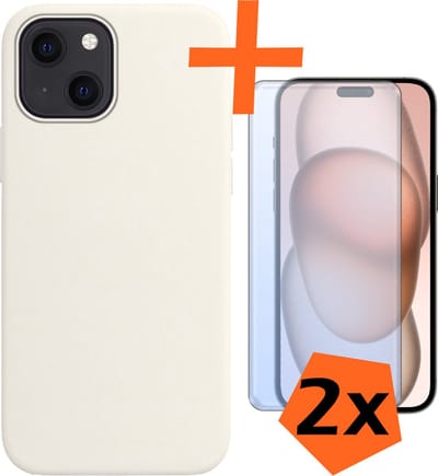 Hoes - Met 2x Screenprotector - Geschikt voor Apple iPhone 15 - Sterk & Shockproof - Back Cover - Siliconen Case - Telefoon Hoes - Wit