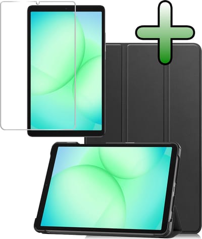 Hoesje Geschikt voor Samsung Galaxy Tab A11 / A9 - Met Screenprotector - Trifold Bookcase - Hard Cover - Hardcover Book Case - Tablet Hoes - Zwart