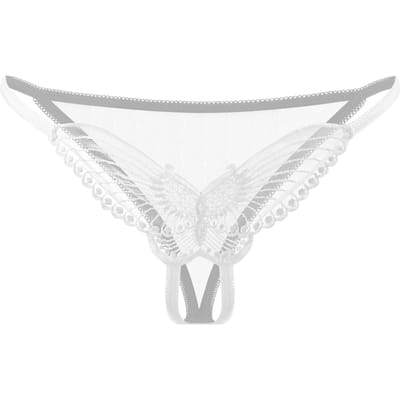 Amorable - Luxe Kanten Vlinder String Met Open Kruis - Wit - One Size