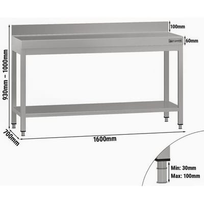 GGM Gastro Edelstahl Arbeitstisch ECO - 1600x700mm - mit Grundboden & Aufkantung Zilver
