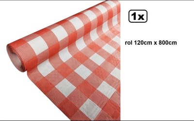 Tafelrol tafelkleed Boerenbont rood/wit 120cm x 800cm papier - ruit diner food festival eten fun thema feest party
