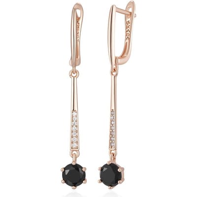 Luxe Zwarte Natuurlijke Zirconia Lange Hanger Oorbellen Voor Vrouwen Mode Roségoud Kleur Eenvoudige Dagelijkse Fijne Sieraden white